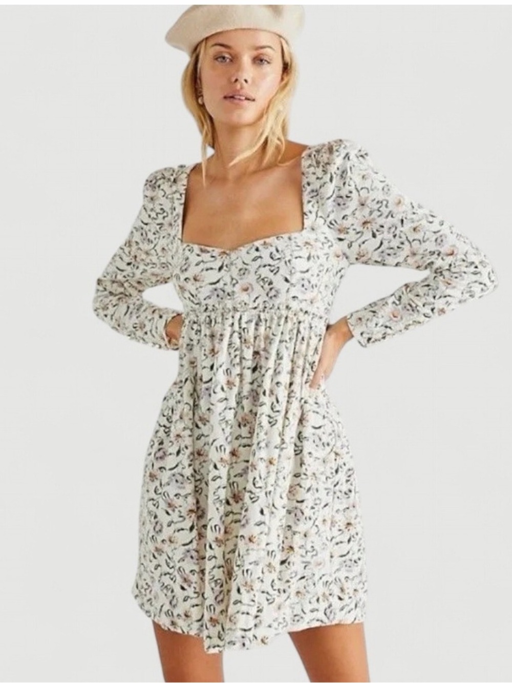 Free People Floral Square-Neck babydoll corduroy Dress